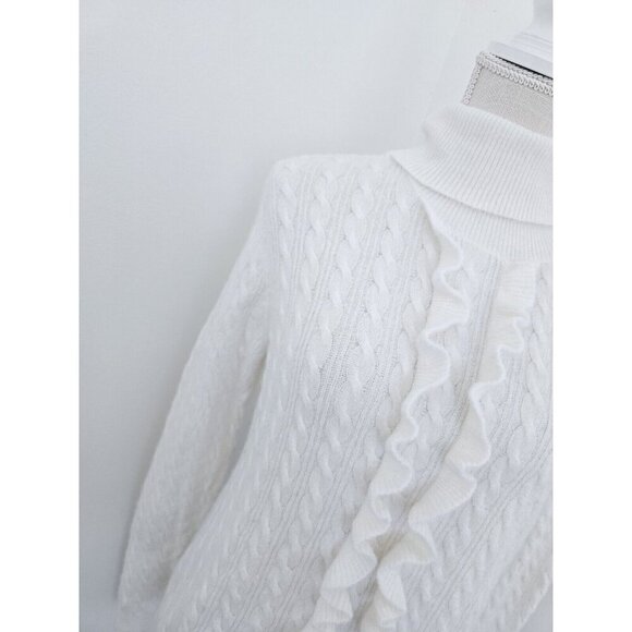 J Crew Ivory Supersoft Ruffle Front Wool Alpaca Turtleneck Pullover Sweater M - Picture 3 of 10